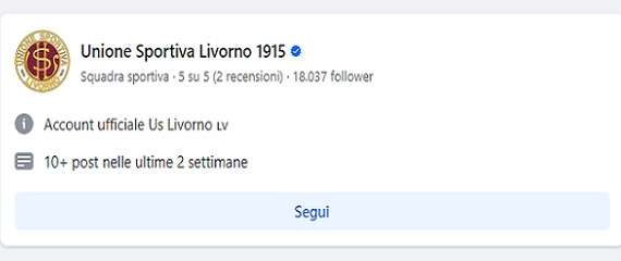 La pagina Facebook del Livorno