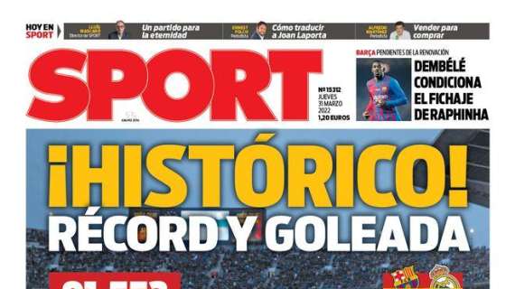 PORTADA | Sport: "¡Histórico! Récord y goleada"