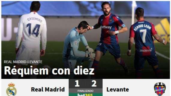 AS destaca la remontada del Levante con un jugador más: "Réquiem con diez"