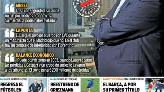 PORTADA | Sport: "Regresa el fútbol en el Bernabéu"