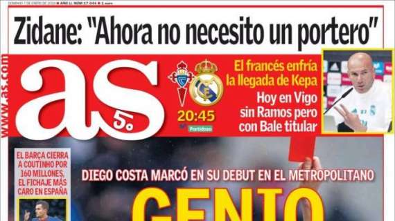 PORTADA - As Zidane enfría la llegada de Kepa para este mercado invernal 