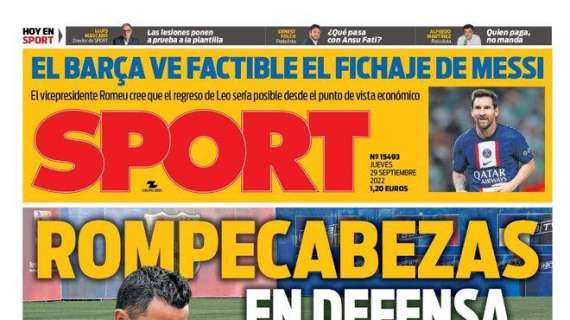 PORTADA | Sport: "El Barça ve factible el fichaje de Messi"