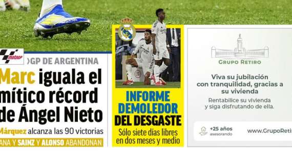 Marca destaca en portada el "informe demoledor del desgaste" del Real Madrid