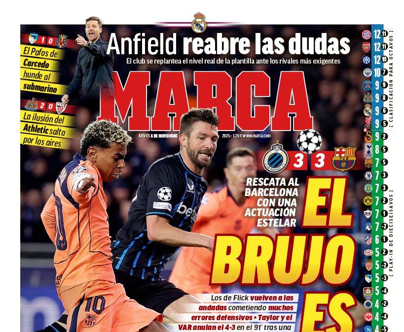 Marca abre portada con el ridículo del Barcelona en Champions