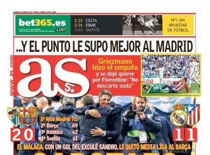 PORTADA - As: "Capotazo de Míchel: el Málaga le quita media Liga al Barça"