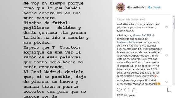 Alba Carrillo carga contra el Madrid y sus aficionados "Que dejen de pisarse un huevo y cuando tiren a puerta acierten"