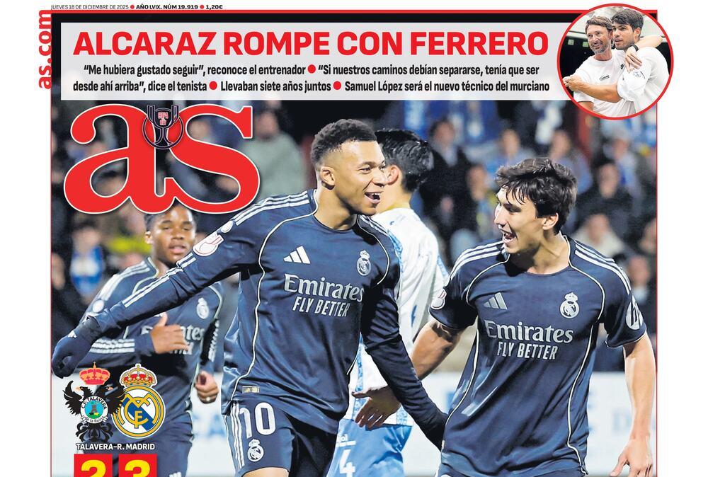 El sufrido triunfo del Real Madrid en Talavera, en la portada de AS