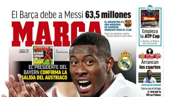 PORTADA - Marca: "Rummenigge bendice la marcha de Alaba al Madrid"