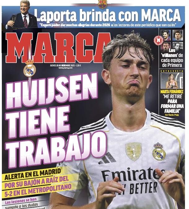 Preocupación en el Real Madrid con Huijsen, según la portada de Marca