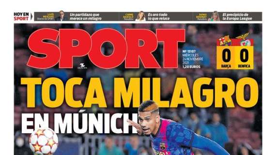 PORTADA | Sport: "Toca milagro en Múnich; el Madrid, a certificar el primer puesto"