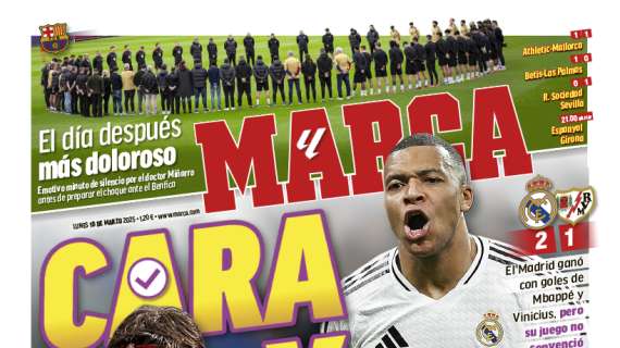 "Cara y cruz" titula Marca en portada, destacando los resultados de Madrid y Atleti