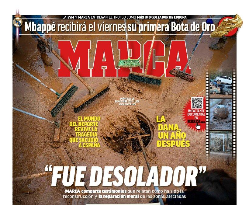 Marca destaca en su portada la DANA y la Bota de Oro de Mbappé