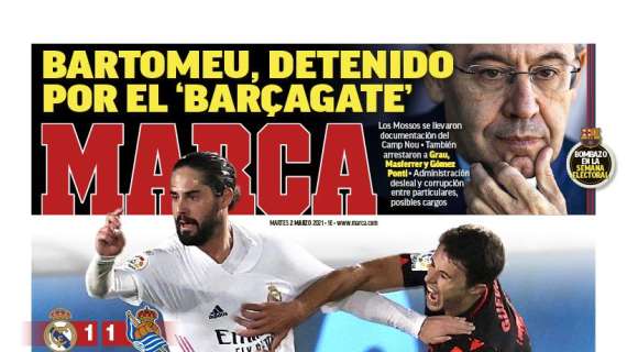 PORTADA - Marca, con el tropiezo blanco: "Frenazo antes del derbi"