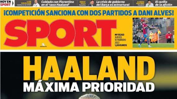 PORTADA | Sport: "Haaland, máxima prioridad del Barça"