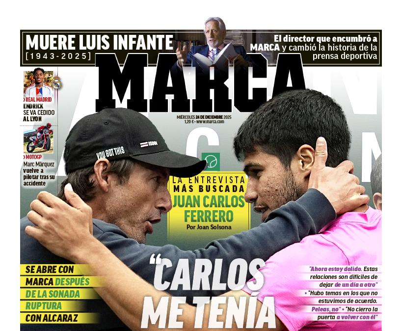 Marca destaca en portada con la ruptura de Alcaraz y Ferrero
