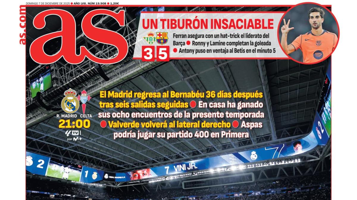 AS saca en primera plana la vuelta del Real Madrid al Santiago Bernabéu