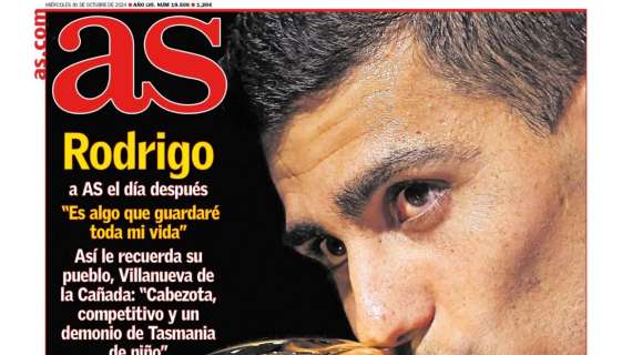 Rodri, en la portada de AS: "Es el balón de toda España"