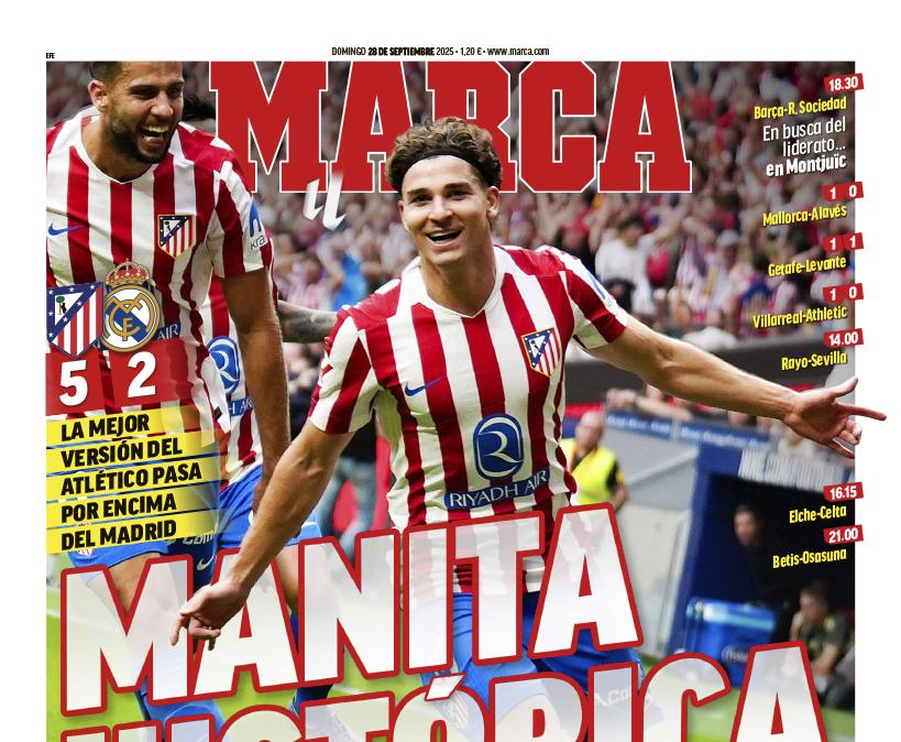 "Manita histórica": la derrota en el derbi en la portada de Marca