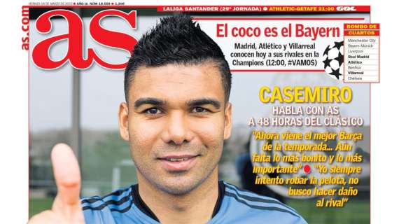 PORTADA | As, Casemiro: "La historia del Madrid pesa mucho"