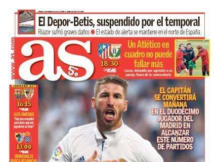 PORTADA - As: "Sergio 500: el capitán será mañana el 12º jugador en llegar a este número de partidos con el Madrid"