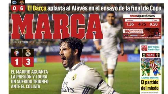 PORTADA - Marca: "El líder se lo curra. El Madrid aguanta la presión y logra un sufrido triunfo ante el colista"