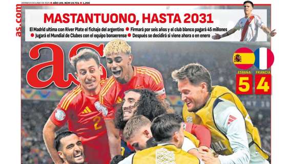 "Mastantuono, hasta 2031", en la portada del diario AS