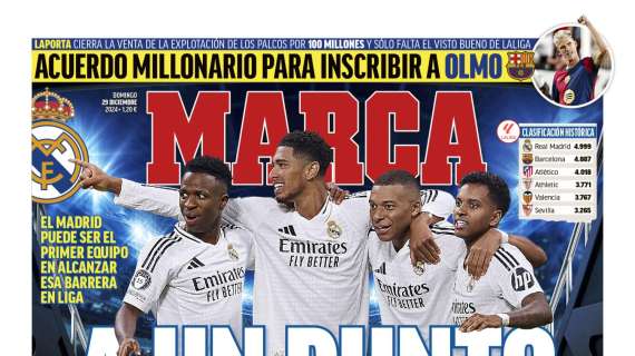 Marca saca en portada el próximo hito del Real Madrid: "A un punto de los 5.000"