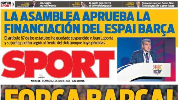 PORTADA | Sport: "Força Barça! Clásico para soñar"