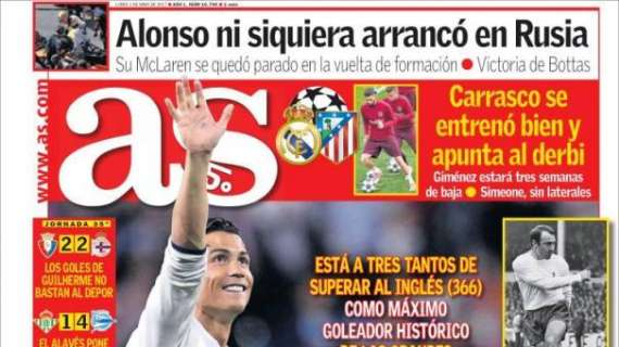 PORTADA - AS: "Cristiano, a por el récord de Greaves"