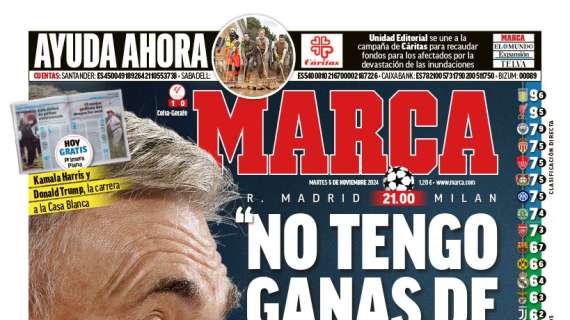  Marca dedica su portada al partido entre el Real Madrid y el Milan