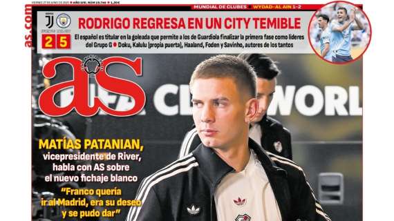 Patanian en la portada de AS: "Mastantuono pondrá en pie el Bernabéu"
