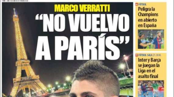 La prensa de Barcelona se hace eco de las informaciones que llegan desde Italia sobre Verratti: "No vuelvo a París"