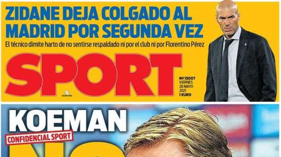 PORTADA | Sport: "Zidane deja colgado al Madrid por segunda vez"