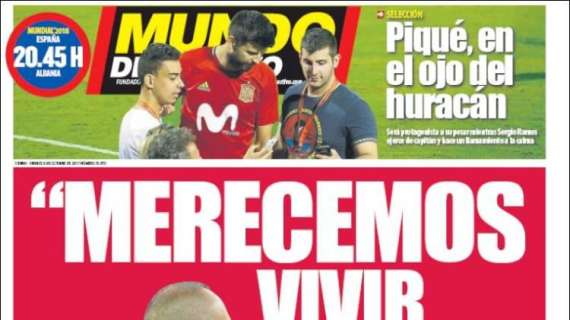 PORTADA - Mundo Deportivo destaca las palabras de Iniesta: "Merecemos vivir en paz"