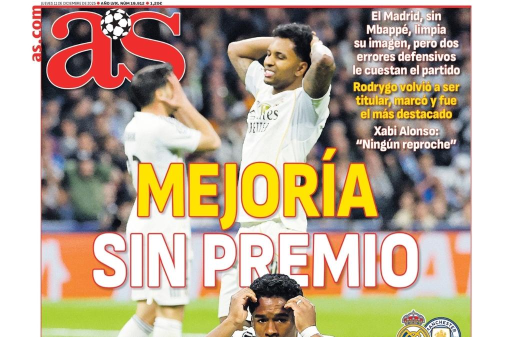 AS destaca el Real Madrid 1-2 Manchester City en primera plana