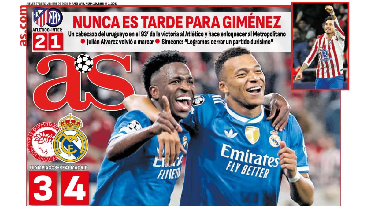 "Dos truenos", destaca el AS en su portada de este jueves