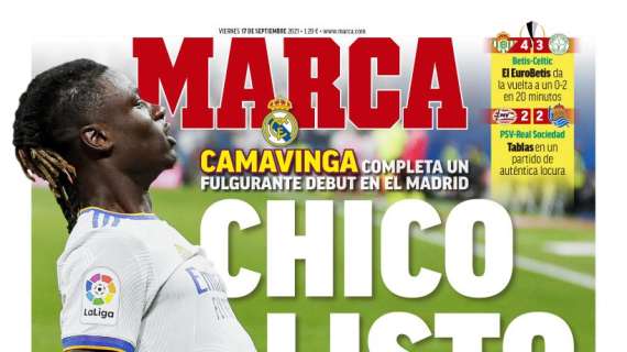 PORTADA | Marca: "Chico listo. Camavinga completa un fulgurante debut en el Madrid"