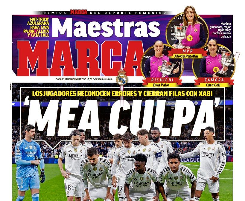"'Mea culpa'", destaca el Marca en su portada de este sábado