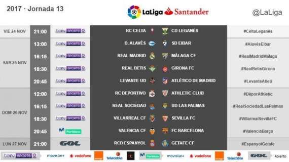 OFICIAL - La Liga da a conocer los horarios de la 13º jornada: el Madrid recibirá al Málaga en el Bernabéu