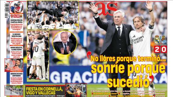 AS abre en su portada con Modric y Ancelotti: "No llores porque terminó, sonríe porque sucedió"