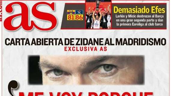 PORTADA | AS con Zidane: "Me voy porque el club no me da la confianza que necesito"