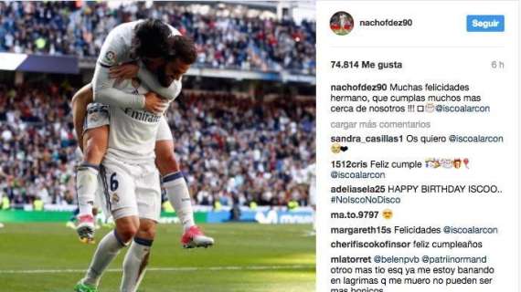 FOTO - Nacho felicita a Isco por su cumpleaños: "Que cumplas muchos mas cerca de nosotros"