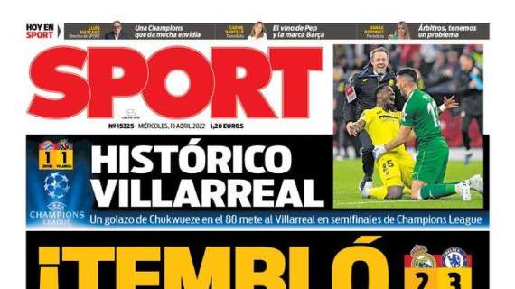 PORTADA | Sport: "Tembló el Madrid, histórico el Villarreal"