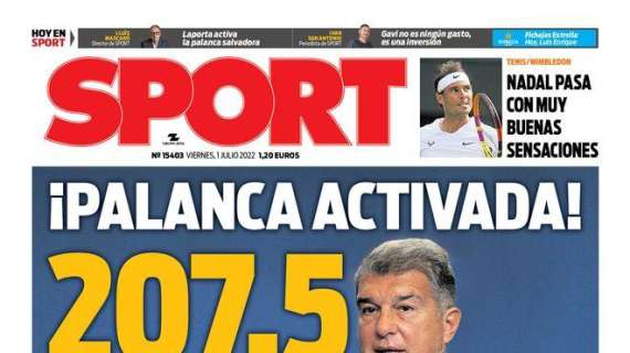 PORTADA | Sport: "¡Palanca activada! 207.5 millones"