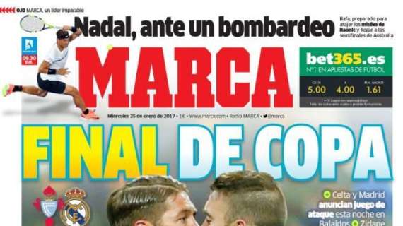 PORTADA - Marca: "Final De Copa. Celta y Madrid anuncian juego de ataque esta noche en Balaídos"