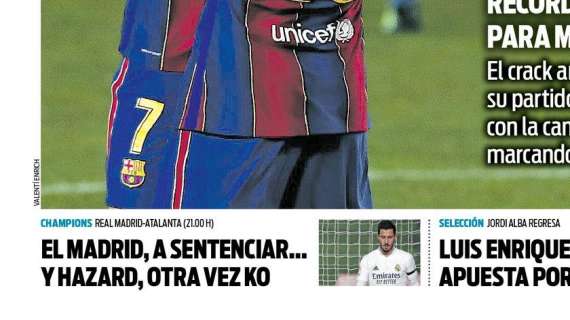 PORTADA - Sport: "El Madrid, a sentenciar y Hazard, otra vez KO"