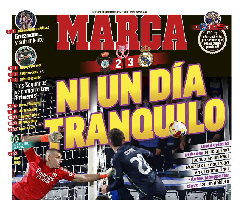 Marca destaca en portada la victoria del Real Madrid en Copa del Rey