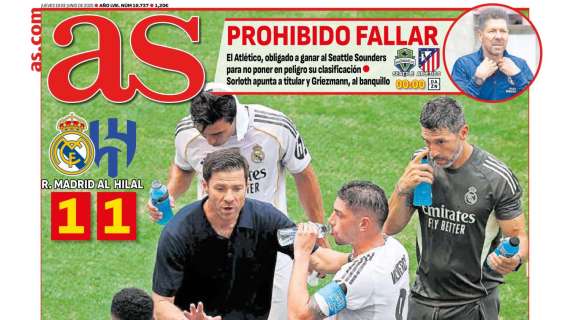 AS destaca en primera plana el Real Madrid 1-1 Al Hilal