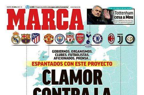 PORTADA - Marca: "Clamor contra la Superliga. Militao..."