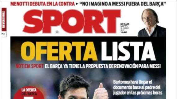 PORTADA - Sport: "Bartomeu ya tiene preparada la renovación por Messi"